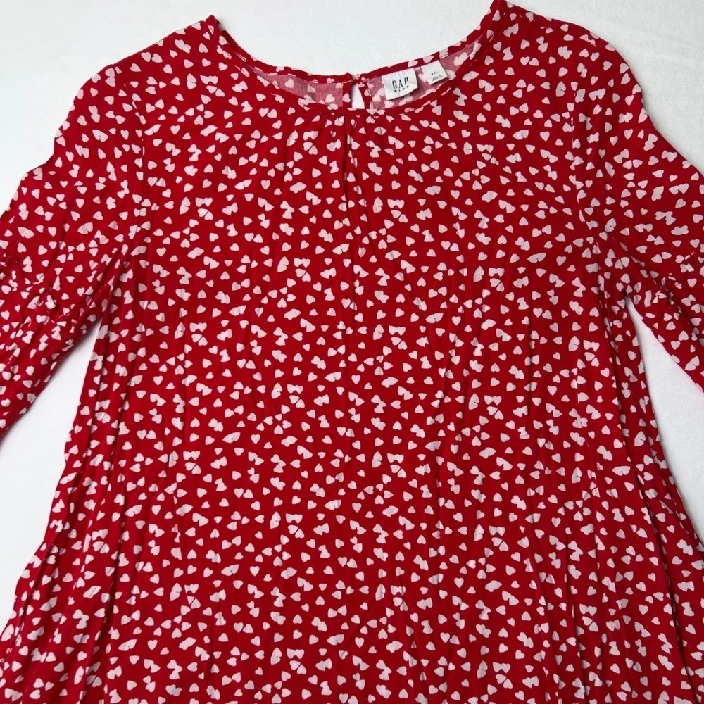 GAP Kids Girls Red Heart Print Long Sleeve Blouse Top Size XXL Holiday Light